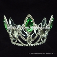 El pavo real corona las tiaras, corona cristalina verde del desfile del rhinestone para la venta